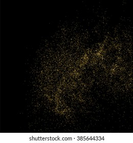 Gold glitter texture on  black background. Golden explosion of confetti. Golden grainy abstract  texture on  black  background. Holiday background. Design element. Vector illustration,eps 10.