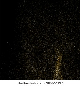 Gold glitter texture on  black background. Golden explosion of confetti. Golden grainy abstract  texture on  black  background. Holiday background. Design element. Vector illustration,eps 10.