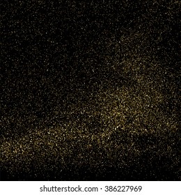 Gold glitter texture on  black background. Golden explosion of confetti. Golden grainy abstract  texture on  black  background. Holiday background. Design element. Vector illustration,eps 10.