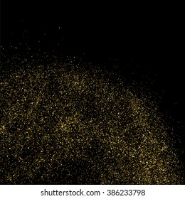 Gold glitter texture on  black background. Golden explosion of confetti. Golden grainy abstract  texture on  black  background. Holiday background. Design element. Vector illustration,eps 10.