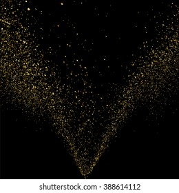 Goldene glitzernde Textur auf schwarzem Hintergrund. Goldene Explosion von Konfetti. Goldene graue abstrakte Textur auf schwarzem Hintergrund. Feiertagshintergrund. Design-Element. Vektorgrafik, eps10.