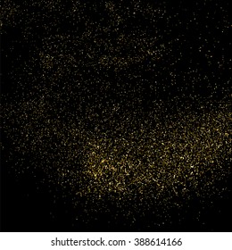 Gold glitter texture on  black background. Golden explosion of confetti. Golden grainy abstract  texture on  black  background. Holiday background. Design element. Vector illustration,eps 10.