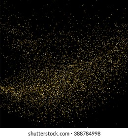 Gold glitter texture on  black background. Golden explosion of confetti. Golden grainy abstract  texture on  black  background. Holiday background. Design element. Vector illustration,eps 10.