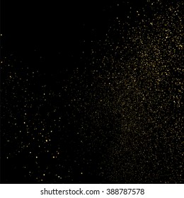 Gold glitter texture on  black background. Golden explosion of confetti. Golden grainy abstract  texture on  black  background. Holiday background. Design element. Vector illustration,eps 10.