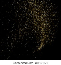 Gold glitter texture on  black background. Golden explosion of confetti. Golden grainy abstract  texture on  black  background. Holiday background. Design element. Vector illustration,eps 10.