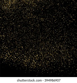 Gold glitter texture on  black background. Golden explosion of confetti. Golden grainy abstract  texture on  black  background. Holiday background. Design element. Vector illustration,eps 10.