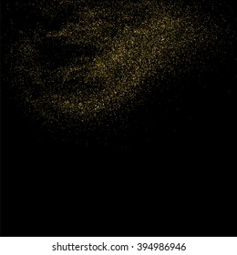 Gold glitter texture on  black background. Golden explosion of confetti. Golden grainy abstract  texture on  black  background. Holiday background. Design element. Vector illustration,eps 10.
