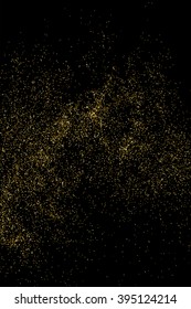 Gold glitter texture on a black background. Golden explosion of confetti. Golden grainy abstract texture on a black background. Design element. Vector illustration,eps 10.