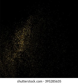 Gold glitter texture on  black background. Golden explosion of confetti. Golden grainy abstract  texture on  black  background. Holiday background. Design element. Vector illustration,eps 10.