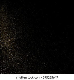 Gold glitter texture on  black background. Golden explosion of confetti. Golden grainy abstract  texture on  black  background. Holiday background. Design element. Vector illustration,eps 10.