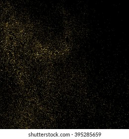 Gold glitter texture on  black background. Golden explosion of confetti. Golden grainy abstract  texture on  black  background. Holiday background. Design element. Vector illustration,eps 10.