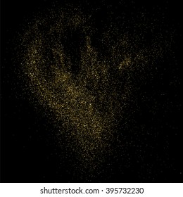 Gold glitter texture on  black background. Golden explosion of confetti. Golden grainy abstract  texture on  black  background. Holiday background. Design element. Vector illustration,eps 10.