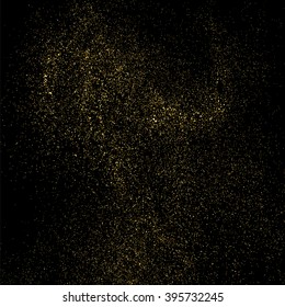 Gold glitter texture on  black background. Golden explosion of confetti. Golden grainy abstract  texture on  black  background. Holiday background. Design element. Vector illustration,eps 10.