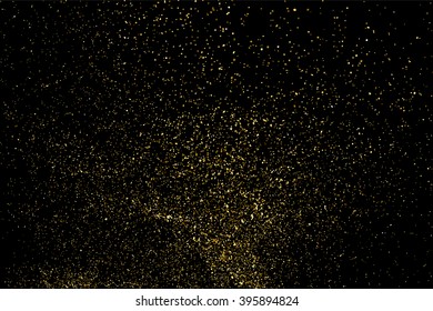 Gold glitter texture on a black background. Golden explosion of confetti. Golden grainy abstract texture on a black background. Design element. Vector illustration,eps 10.
