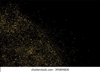 Gold glitter texture on a black background. Golden explosion of confetti. Golden grainy abstract texture on a black background. Design element. Vector illustration,eps 10.