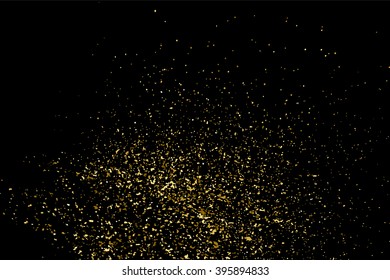 Gold glitter texture on a black background. Golden explosion of confetti. Golden grainy abstract texture on a black background. Design element. Vector illustration,eps 10.