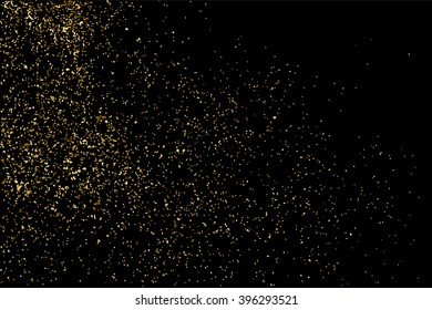 Gold glitter texture on a black background. Golden explosion of confetti. Golden grainy abstract texture on a black background. Design element. Vector illustration,eps 10.