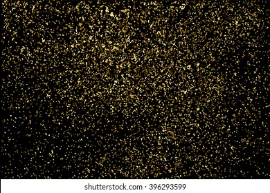 Textura dorada brillante sobre fondo negro. Explosión dorada de confetti. Textura abstracta granulada dorada sobre fondo negro. Elemento de diseño. Ilustración vectorial, paso 10.