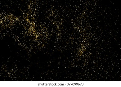 Gold glitter texture on a black background. Golden explosion of confetti. Golden grainy abstract texture on a black background. Design element. Vector illustration,eps 10.
