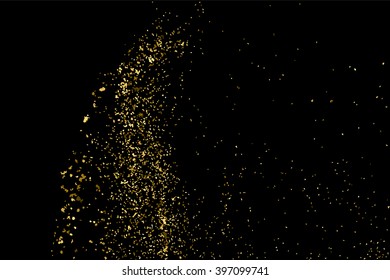 Gold glitter texture on a black background. Golden explosion of confetti. Golden grainy abstract texture on a black background. Design element. Vector illustration,eps 10.