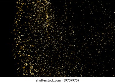 Gold glitter texture on a black background. Golden explosion of confetti.  Design element. Vector illustration,eps 10.