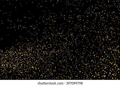 Gold glitter texture on a black background. Golden explosion of confetti. Golden grainy abstract texture on a black background. Design element. Vector illustration,eps 10.