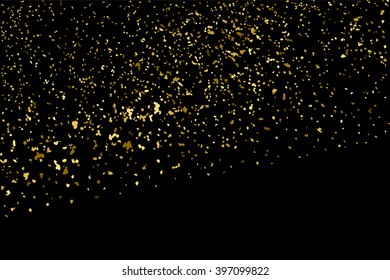 Gold glitter texture on a black background. Golden explosion of confetti. Golden grainy abstract texture on a black background. Design element. Vector illustration,eps 10.