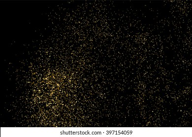 Gold glitter texture on a black background. Golden explosion of confetti. Golden grainy abstract texture on a black background. Design element. Vector illustration,eps 10.