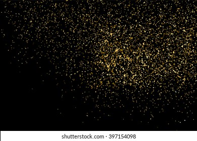 Gold glitter texture on a black background. Golden explosion of confetti.  Design element. Vector illustration,eps 10.