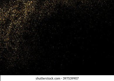 Textura dorada brillante sobre fondo negro. Explosión dorada de confetti. Elemento de diseño. Ilustración vectorial,Pasos 10.