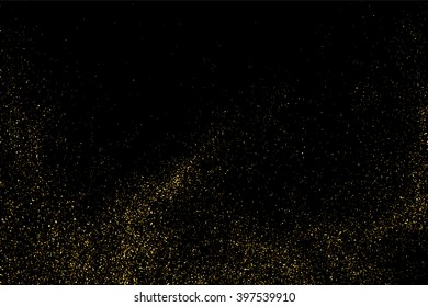 Gold glitter texture on a black background. Golden explosion of confetti. Golden grainy abstract texture on a black background. Design element. Vector illustration,eps 10.