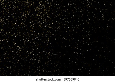 Gold glitter texture on a black background. Golden explosion of confetti. Golden grainy abstract texture on a black background. Design element. Vector illustration,eps 10.