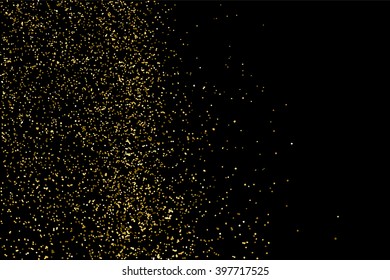 Gold glitter texture on a black background. Golden explosion of confetti. Golden grainy abstract texture on a black background. Design element. Vector illustration,eps 10.