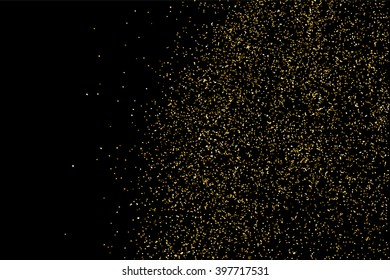 Gold glitter texture on a black background. Golden explosion of confetti.  Design element. Vector illustration,eps 10.