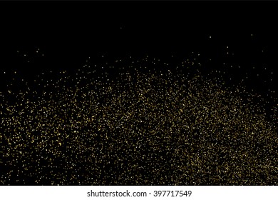 Gold glitter texture on a black background. Golden explosion of confetti.  Design element. Vector illustration,eps 10.