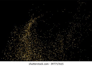 Gold glitter texture on a black background. Golden explosion of confetti. Golden grainy abstract texture on a black background. Design element. Vector illustration,eps 10.