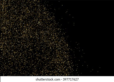 Gold glitter texture on a black background. Golden explosion of confetti. Golden grainy abstract texture on a black background. Design element. Vector illustration,eps 10.
