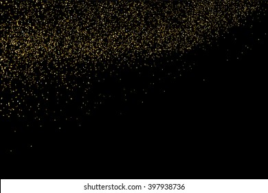 Gold glitter texture on a black background. Golden explosion of confetti.  Design element. Vector illustration,eps 10.