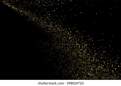 Gold glitter texture on a black background. Golden explosion of confetti. Golden grainy abstract texture on a black background. Design element. Vector illustration,eps 10.