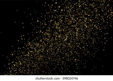 Gold glitter texture on a black background. Golden explosion of confetti.  Design element. Vector illustration,eps 10.