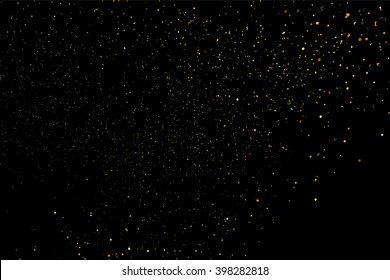 Gold glitter texture on a black background. Golden explosion of confetti. Golden grainy abstract texture on a black background. Design element. Vector illustration,eps 10.