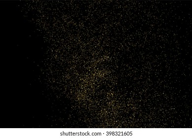Gold glitter texture on a black background. Golden explosion of confetti. Golden grainy abstract texture on a black background. Design element. Vector illustration,eps 10.