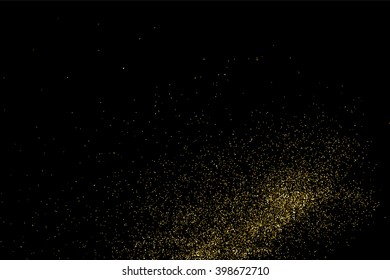 Gold glitter texture on a black background. Golden explosion of confetti. Golden grainy abstract texture on a black background. Design element. Vector illustration,eps 10.