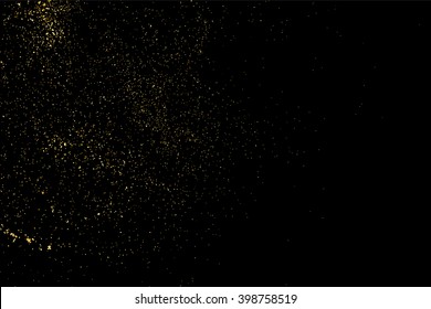 Gold glitter texture on a black background. Golden explosion of confetti. Golden grainy abstract texture on a black background. Design element. Vector illustration,eps 10.