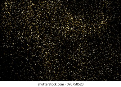 Gold glitter texture on a black background. Golden explosion of confetti. Golden grainy abstract texture on a black background. Design element. Vector illustration,eps 10.