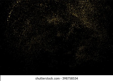 Gold glitter texture on a black background. Golden explosion of confetti. Golden grainy abstract texture on a black background. Design element. Vector illustration,eps 10.