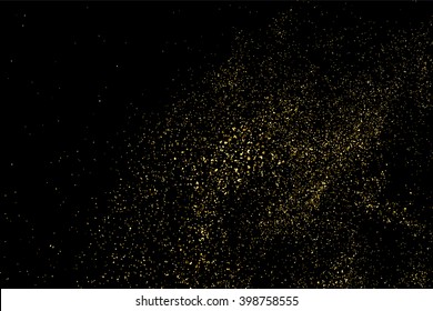 Gold glitter texture on a black background. Golden explosion of confetti. Golden grainy abstract texture on a black background. Design element. Vector illustration,eps 10.