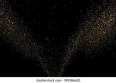 Gold glitter texture on a black background. Golden explosion of confetti. Golden grainy abstract texture on a black background. Design element. Vector illustration,eps 10.