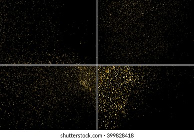 Gold glitter texture on a black background. Golden explosion of confetti. Golden grainy abstract texture on a black background. Set design element. Vector illustration,eps 10.
