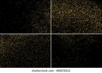 Gold glitter texture on a black background. Set vector texture. Golden explosion of confetti. Golden grainy abstract texture on a black background. Set design element. Vector illustration,eps 10.
